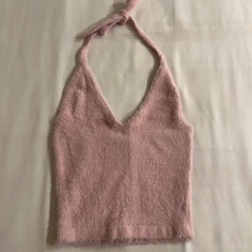 gymshark whitney simmons petal pink fuzzy halter top